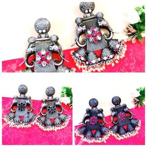 Oxidised Black Polish Elephants Traditional Earrings